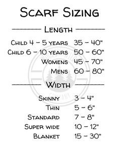 the scaff sizing length chart for each child's age and height