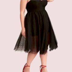 Retro Chic By Torrid Sleeveless Black Dotted Sheer Mesh Swing Dress Size 16 New With Tags Approx Measurements: Bust: 42" Waist: 38" Length: 47" - Sweetheart Neckline - Fitted Bodice - Layered Skirt With Built-In Shorts - Back Zip Closure - Sku: 10905728 Thank You For Looking, Don’t Forget To Browse My Closet For More Great Deals To Bundle And Save With Fast Shipping And Secure Packaging! Retro Rockabilly Pinup Plus Size Cocktail Party Dress Black Sleeveless Fit And Flare Midi Dress, Black Sleeveless Knee-length Dress, Black Fit And Flare Sleeveless Party Dress, Sleeveless Mesh Dress For Date Night, Black Knee-length Sleeveless Dress, Black Mesh Dress For Prom, Black Sleeveless Knee-length Cocktail Dress, Sleeveless Black Mesh Summer Dress, Sleeveless Black Mesh Dress For Summer