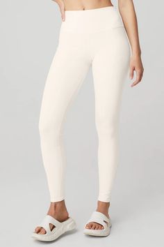 High-Waist Airbrush Legging - Ivory | Alo Yoga Alo Yoga Pants, Yoga Pant, Alo Yoga, Sweaters Knitwear, Yoga Women, Outfits With Leggings, High Waisted Leggings, Bra Tops, Black Leggings