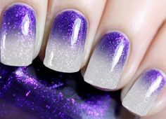 Purple And White Ombre Nails, Purple And White Ombre, White Ombre Nails, Purple Nail Art Designs, Purple Nail Art, Nails Yellow, Ombre Nails Glitter