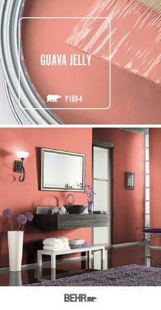 a bathroom painted in pink and white with the words watermelon slice on it