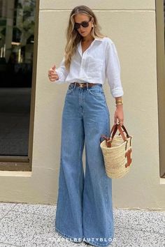 Wide Leg Outfit, Legs Outfit, Wide Legged Jeans, Looks Jeans, Elegante Casual, Mode Inspo, Business Casual Outfits