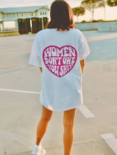 Feminist TShirt - Women Don't Owe You Shit, Feminist Shirt, Vintage Aesthetic, Equal Rights, Feminist Gift, Trendy Shirt, Aesthetic Clothes HOW TO ORDER ➀ Select color ➁ Select the size (Please check size chart) ➂ Add to cart ✦ Model is wearing size L for an oversized look. DETAILS ✦ 100% Cotton ✦ Crew neckline ✦ Direct to garment printing - no vinyl, decal, or iron-on technique ✦ Our designs are printed on the garment to last a long time and may not appear as 'glossy' or saturated as iron-on de Quote Tshirts Women, Elevated Tshirt, Controversial T Shirts, Period Power, Feminist Aesthetic, Womens Rights Shirts, Feminism T Shirts, Glasgow Girls, Tshirt Quotes