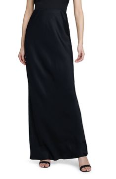 This supple satin maxi skirt is understated and elevated with a soft sheen and a comfy concealed-elastic waist. Concealed-elastic waist 55% rayon, 45% viscose Dry clean Imported Chic Parisian Style, Black Velvet Skirt, Satin Maxi Skirt, Silk Maxi Skirt, High Rise Skirt, Velvet Skirt, Denim Maxi Skirt, Satin Maxi, Italian Fabric