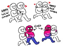 some stickers with different expressions on them, including two people hugging and one person holding another