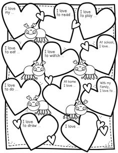 valentine's day worksheet for kids with hearts and the words i love to read