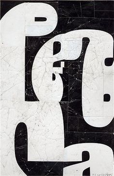 a black and white painting with letters on it