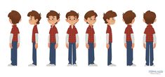 an animation character is standing in different positions with his head turned to the side and neck down