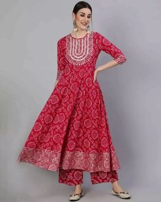 Indian Women Cotton Pink Bandhani Print Kurta with Palazzos & With Dupatta | eBay Bandhani Kurti Designs Latest, Bandhani Kurti Designs, Bandhani Dress Design, Anarkali Cotton Kurti, Jacket Style Kurti, Bandhani Print, Bandhani Dress, Latest Kurti, Kurti Designs Latest