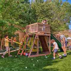 children playing in the backyard with their parents