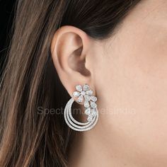 H/SI Baguette Pave Diamond Flower Hoop Earrings 14k White Gold Jewelry 4.31 Ct. Fancy Diamond Earrings, Wedding Earrings Diamond, Diamond Wedding Earrings, Baguette Diamond Earrings, Diamond Earrings Wedding, Wreath Earrings, Real Diamond Earrings, Flower Hoop Earrings, Pave Diamond Earrings