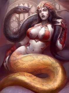 naga.... son serpientes semidivinas hindúes con torso y cara humana, generalmente de mujer. The Crow, Angels And Demons, A Snake, Monster Girl, Fantasy Artwork, Fantasy World, Fantasy Creatures