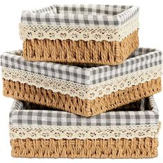 three woven baskets stacked on top of each other