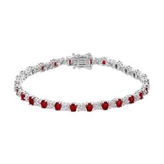 This lovely red and clear cubic zirconia tennis bracelet is an elegant way to add a splash of color to any outfit. This lovely red and clear cubic zirconia tennis bracelet is an elegant way to add a splash of color to any outfit. Clasp: box Metal: sterling silver Length: 7.25 in. Packaging: boxed Plating: rhodium Finish: polishedSTONE DETAILS Stone type: cubic zirconia Total weight: 7.5 ct. Shape: oval, round Gemstones may have been treated to enhance their appearance. Special care may be requir Red Oval Diamond Bracelet Gift, Red Oval Diamond Bracelet As Gift, Red Oval Diamond Bracelet For Gift, Red Diamond Oval Bracelet, Red Oval Diamond Bracelet, Formal Red Crystal Bracelets, Red Cubic Zirconia Tennis Bracelet For Anniversary, Formal Red Cubic Zirconia Tennis Bracelet, Red Diamond Oval Tennis Bracelet