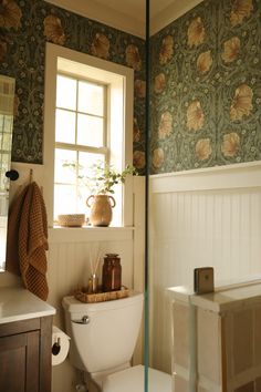 a white toilet sitting in a bathroom next to a window