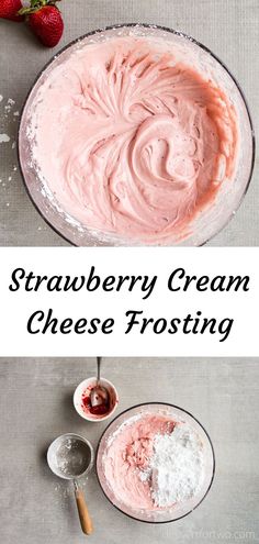 strawberry cream cheese frosting in a glass bowl