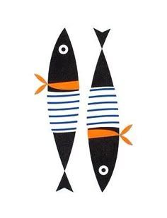 two black and orange fish with stripes on them