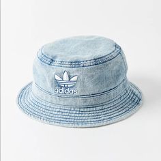 Brand New With Tag One Size Adidas Casual Adjustable Bucket Hat, Adidas Adjustable Casual Bucket Hat, Summer Denim Bucket Hat With Curved Brim, Summer Denim Hat In Dark Wash, Summer Dark Wash Denim Hats, Dark Wash Denim Hat For Summer, Dark Wash Denim Summer Hat, Casual Hats For Spring, Summer Denim Bucket Hat In Medium Wash