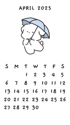 a calendar with an image of a teddy bear holding an umbrella in it's mouth