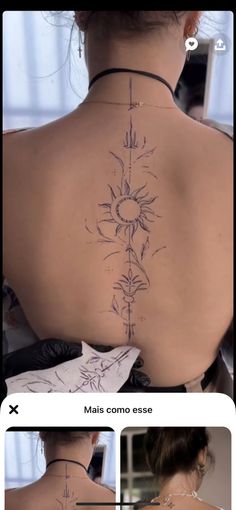 the back of a woman's neck with tattoos on her upper and lower back