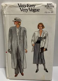 Vintage Vogue 9201 Women's Misses Sewing Pattern Long Coat Jacket Skirt Pants Very Easy Sz 12-14-16 UNCUT FF - Etsy 1980s Jacket, Skirt And Pants, Ladies Coat, Vogue Vintage, Suit Pattern, Long Coat Jacket, Vogue Sewing, Vogue Sewing Patterns