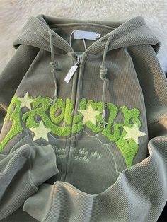 Embroidery Hoodies, Punk Hoodie, Vintage Letters, Embroidery Hoodie, Loose Cardigan, Chic Shirts, Zippered Cardigan, Wind Jacket, Thick Sweaters