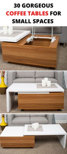 the coffee table is made out of wood and white paint