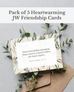 a card with the words, pack of 5 heartwarming jw friendship cards