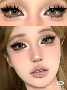 Douyin Makeup Grunge, Douyin Makeup On Western Features, Pretty Eye Makeup For Blue Eyes, Brown Douyin Makeup, Eye Makeup Blue Eyes, Puppy Liner, Punk Makeup Looks, Eye Makeup Brown Eyes, Koleksi Makeup