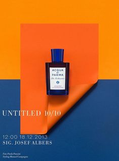 an ad for the acqua parma perfume company, with orange and blue colors on it