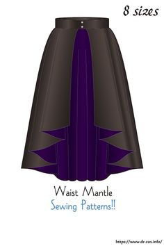 the waist and skirt pattern is shown in three different colors, including black, purple, and