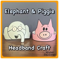 elephant and piggie headband craft for kids to make with paper, scissors and glue