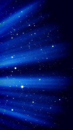 bright blue stars in the night sky with white light shining down on them and dark background