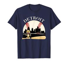 detroit tigers baseball t - shirt with the city skyline in the background and an image of a