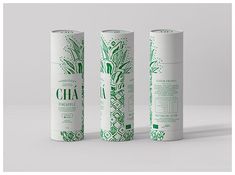 three rolls of paper with the word cha on them and an image of a plant