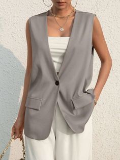 Business Jacket, Lightweight Blazer, Vest Blazer, Sleeveless Vest, British Style, Blazers For Women, V Neck Tops, Elegant Woman, Vest Jacket