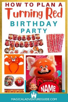 a birthday party with an orange and red theme is featured on the cover of how to plan a turning red birthday party