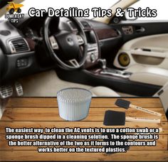 a car detailing tips and tricks poster with an image of the inside of a car