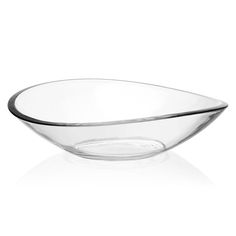 a clear glass bowl on a white background