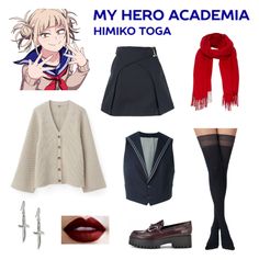 Embrace the chaotic charm of Himiko Toga from My Hero Academia with this anime-inspired outfit! Featuring her classic school uniform with a cozy oversized cardigan for a comfy twist, paired with dagger earrings and bold blood-red lips, this look is a perfect nod to her dangerous, yet playful side. Show off your villainous flair with this Himiko Toga-inspired ensemble. 🩸💋🖤 Toga Cosplay Outfit, Toga Himiko Outfit Ideas, Himiko Toga Outfit Ideas, Himiko Toga Inspired Outfits, Anime Inspired Costumes, Bnha Inspired Outfits, Toga Inspired Outfits, My Hero Academia Inspired Outfits, Toga Outfits For Women