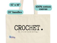 a tote bag with the words crochet printed on it's side