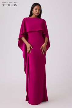 Cape Formal Dress, Bridesmaid Dress With Cape, Fall Formal Dresses, Gown With Cape, Open Back Gown, Kimono Gown, Modest Evening Dress, Berry Color, Crepe Material