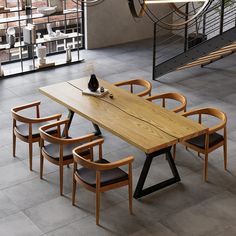 a wooden table with six chairs around it