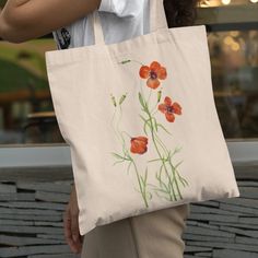 Our Designs Are Printed In-House On Sustainably Grown And Ethically Harvested Us Cotton. This Botanical Tote Features Vtg American Watercolor Art Of Blooming Papaver Heterophyllum Wildflowers, A Flowering Annual Herb Species In The Poppy Family Papaveraceae. The Windpoppy Flower Blossom Petals Are Depicted In Varying Shades Of Orange, Yellow, Red And Maroon Surrounded By Green Leaves. Stylomecon Heterophylla Is Native To California. Condition: New, No Hang Tags Color: Natural Undyed Light Tan Cr Canvas Gym Bag, Tory Burch Perry Tote, Family Tree Canvas, Craft Tote, Handmade Crochet Bags, Painted Tote, Watercolor Floral Print, Vintage Watercolor, Tree Canvas