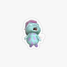 a sticker with an image of a blue and pink creature