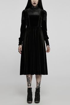 Fabric: 95% Polyester, 5% Elastane Color: Black Sleeve Length: Long Sleeves Waist: High Waisted Feature: Hollow, Stitching Style: Gothic Clothing Type: Dress Include: Dress*1 (Any of the accessory is not included.) Size(IN) Length Bust Waist Shoulder Width Sleeve Length Cuff Around Hem XS-S 46.46 31.50 24.41 13.78 27.17 7.09 113.39 M-L 47.24 35.43 28.35 14.76 27.95 7.87 117.32 XL-2XL 48.03 39.37 32.28 15.75 28.74 8.66 121.26 Size(CM) Length Bust Waist Shoulder Width Sleeve Length Cuff Around Hem Black Floral Outfit, Whimsygoth Clothes, Morticia Addams Style, Gothic Winter Outfit, Witchy Dresses, Black Holiday Dress, Wife Clothes, Plus Size Goth, Lace Turtleneck