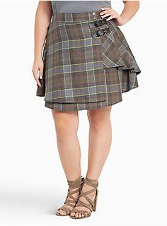 A cuter upgrade from Jamie's kilts, this tartan plaid mini skirt would have us traveling back in time too. The red, yellow, grey and green plaid layers up with a faux wrap front and keeps it together with Celtic inspired buckles.Size 1 measures 20" from center frontPolyester/rayon Outlander Party, Fraser Tartan, Red Plaid Skirt, Kilt Skirt, Grey And Green, White Mini Skirt, Yellow Grey, Plaid Mini Skirt, Red Skirts