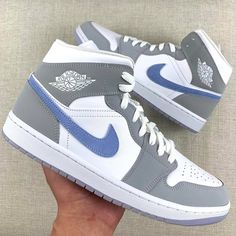 Jordan 1 Mid “Aluminum Blue” Women 9 Available. Brand New In Box Perfect Colorway For Cold Weather Grey Ice Blue Zen Pale Shoes Jordan 1, Nike Shoes Women Fashion, Pretty Sneakers, Nike Fashion Shoes, Preppy Shoes, Pretty Shoes Sneakers, Jordan Shoes Retro, All Nike Shoes, Nike Shoes Jordans