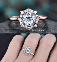 an image of a diamond ring before and after it has been set on someone's finger