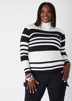 Our classic striped turtleneck sweater is an essential piece to add to your closet, showing how necessary chic simplicity is. Turtleneck Sweaters, Chic Sweater, Panel Leggings, Ribbed Turtleneck Sweater, Striped Pullover, Fitted Turtleneck, Chic Sweaters, Striped Turtleneck, Ribbed Turtleneck